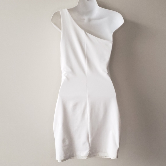 Bebe White And Gold Studs One Shoulder Dress - Picture 3 of 9